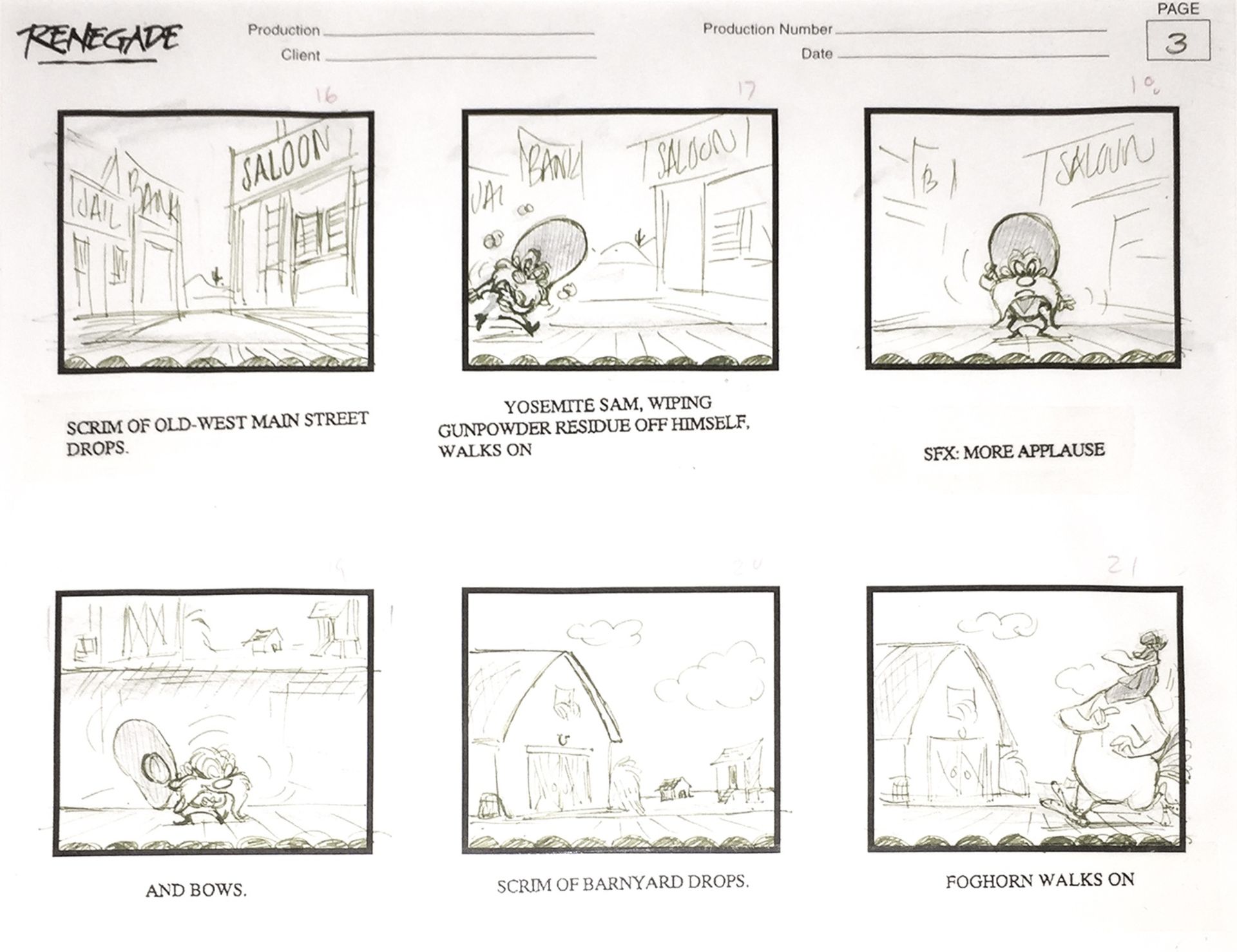 Warner Bros (Studio of) Two original pen and ink storyboards for Sylvester and Tweetie Pie, 1980.