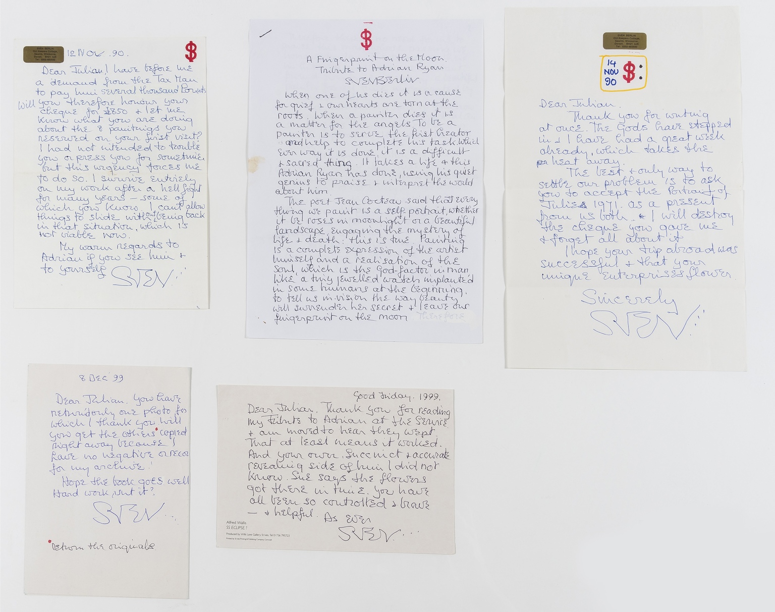 Berlin (Sven) Good group of 15 autograph letters and cards to Julian Machin, most in original … - Image 2 of 3