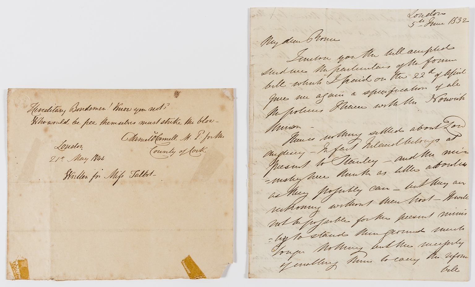 O'Connell (Daniel) Autograph Letter signed to Jn D.C. Moore, "My dear Bruce", 1832, at the time of … - Image 2 of 2