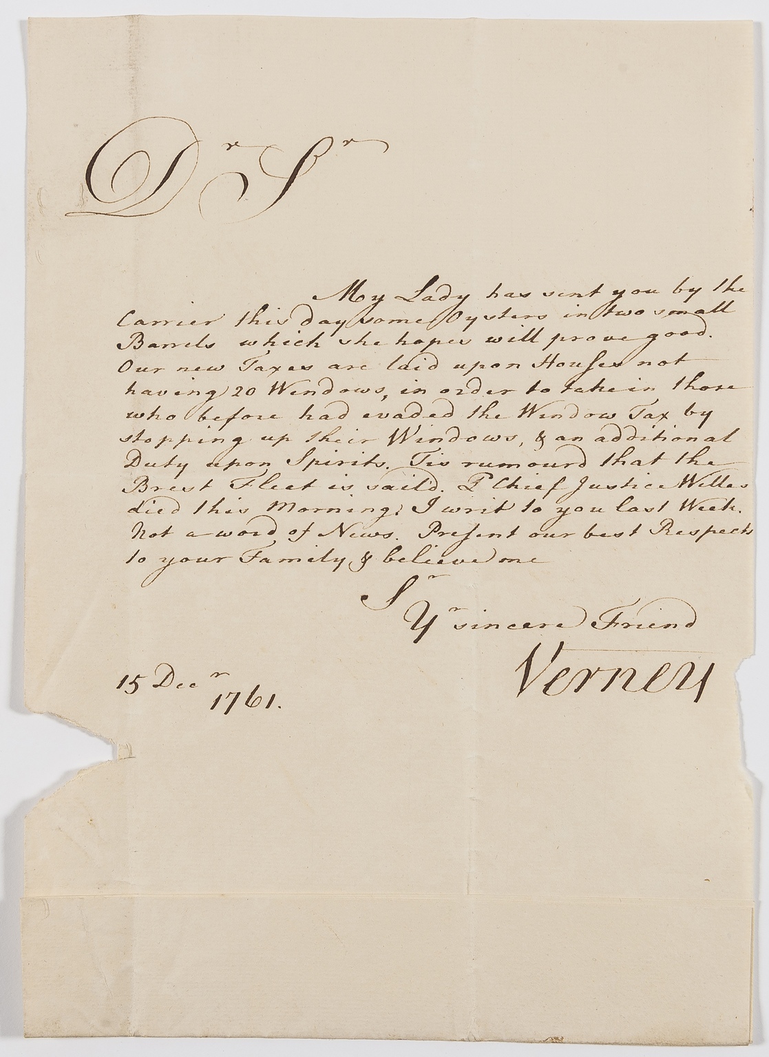 Window Tax.- Verney (Ralph, second Earl Verney, politician) Autograph Letter signed to his friend …