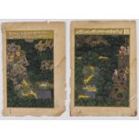 Hunting.- Indian School (probably early 20th century) A pair of miniatures showing a tiger hunt; …