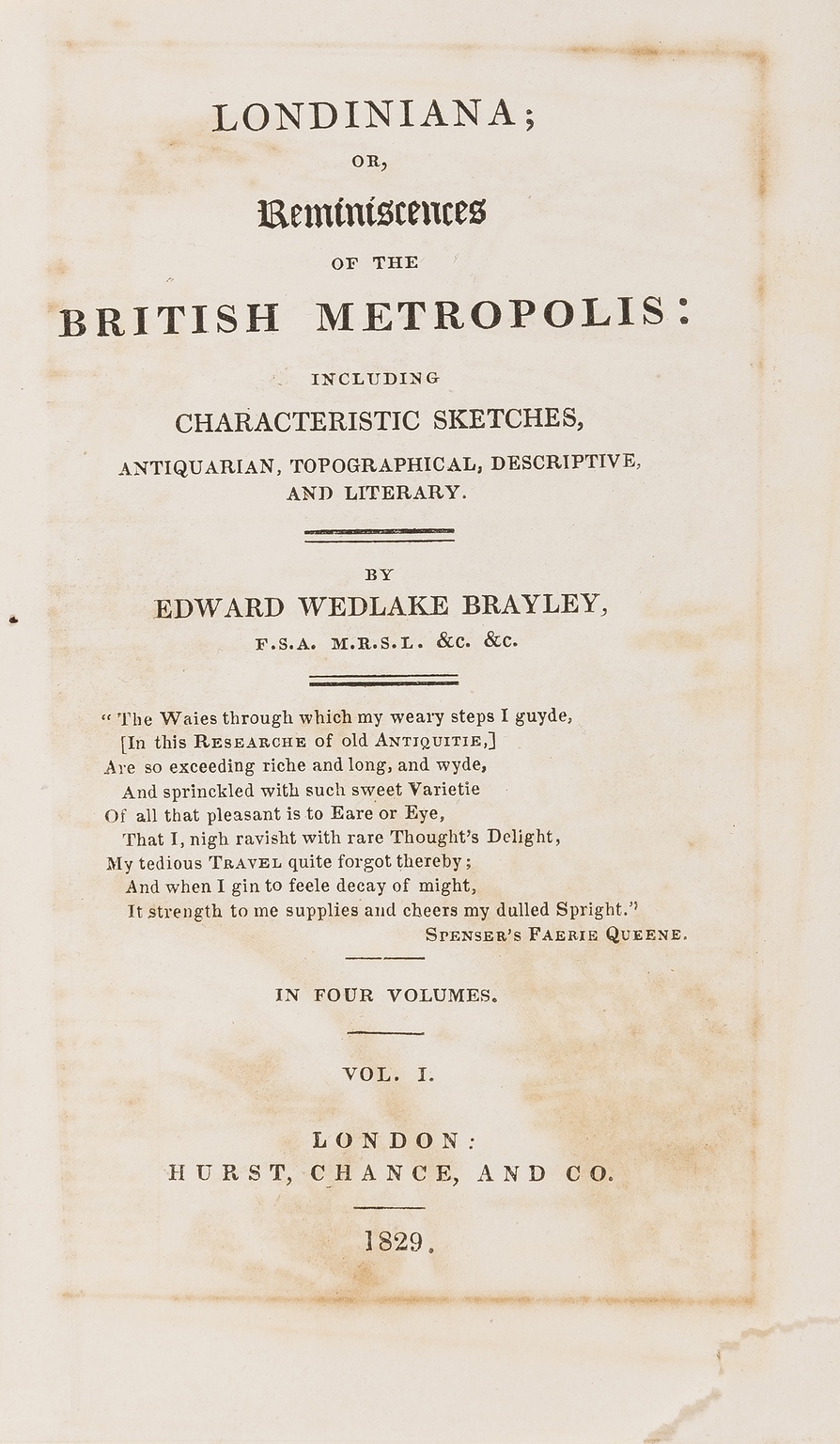 Brayley (Edward Wedlake) Londiniana: or, Reminiscences of the British Metropolis, 4 vol., first … - Image 3 of 3