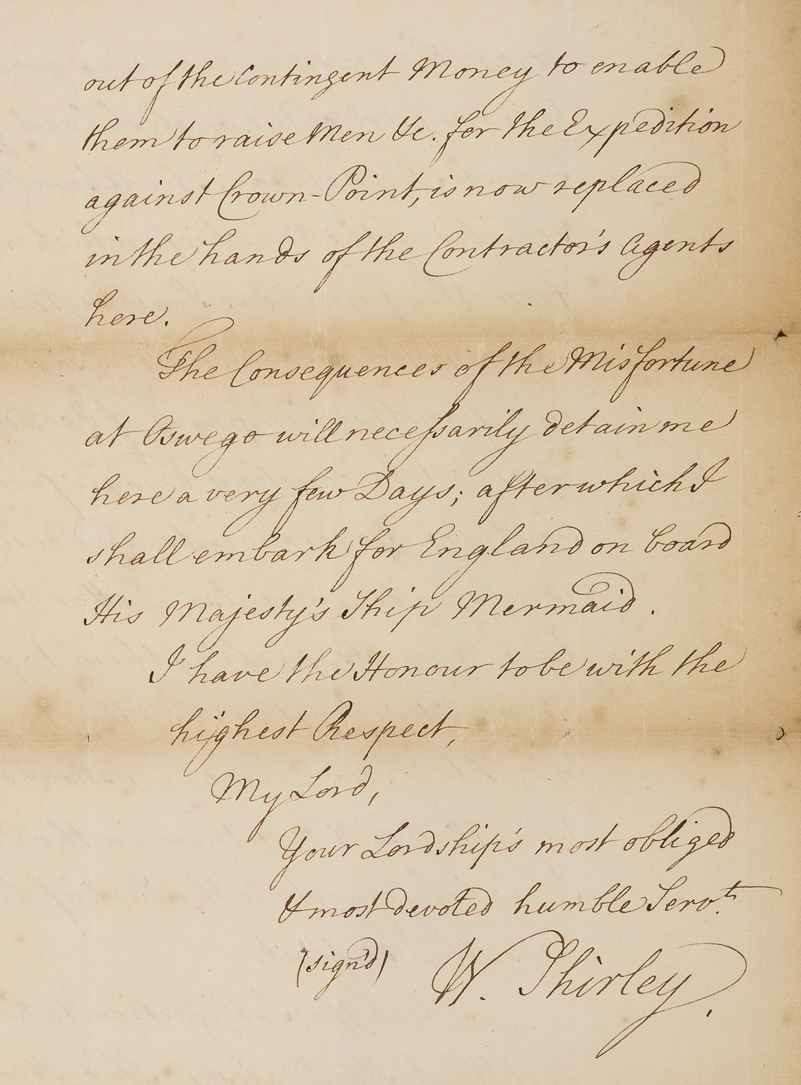 America.- Shirley (William, colonial governor) Copy letter to the Earl of Halifax, Boston, 1756, …