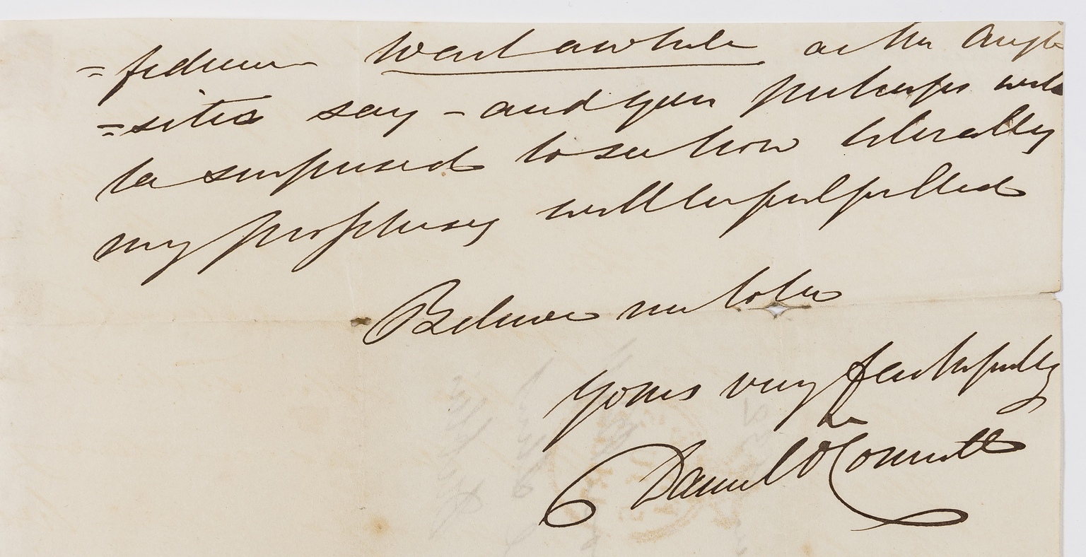 O'Connell (Daniel) Autograph Letter signed to Jn D.C. Moore, "My dear Bruce", 1832, at the time of …