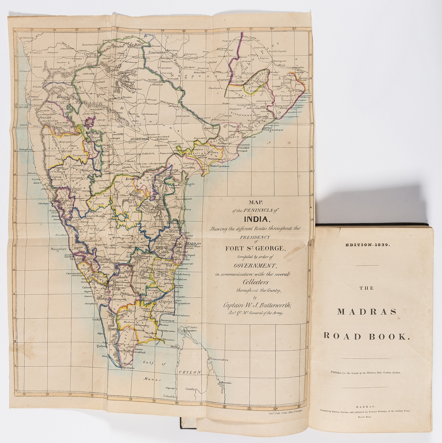 India.- [Butterworth (Captain William John)] The Madras Road Book, second edition, Madras, George …