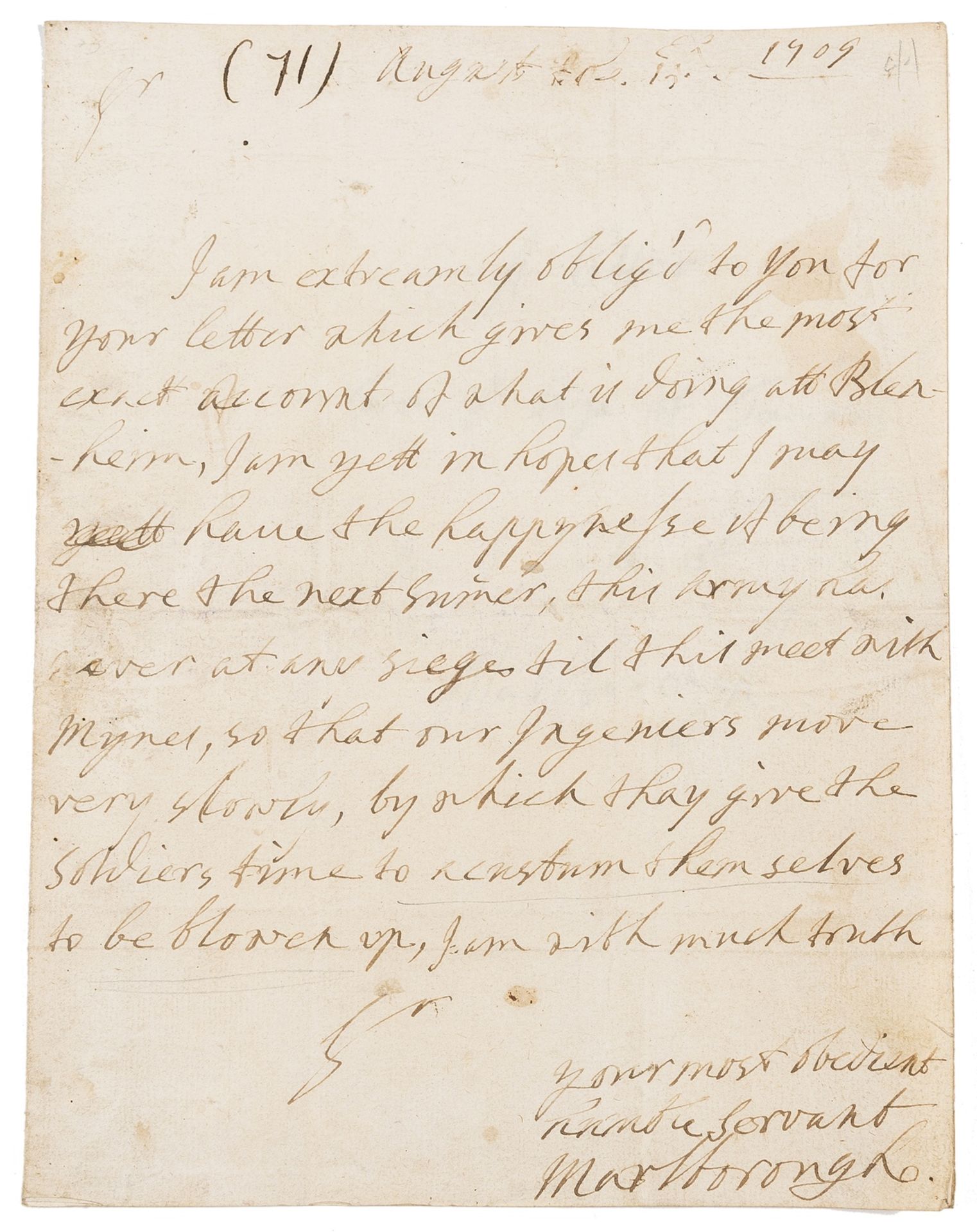 Marlborough (John Churchill first Duke of) Autograph Letter signed at the siege of Tournay on the …