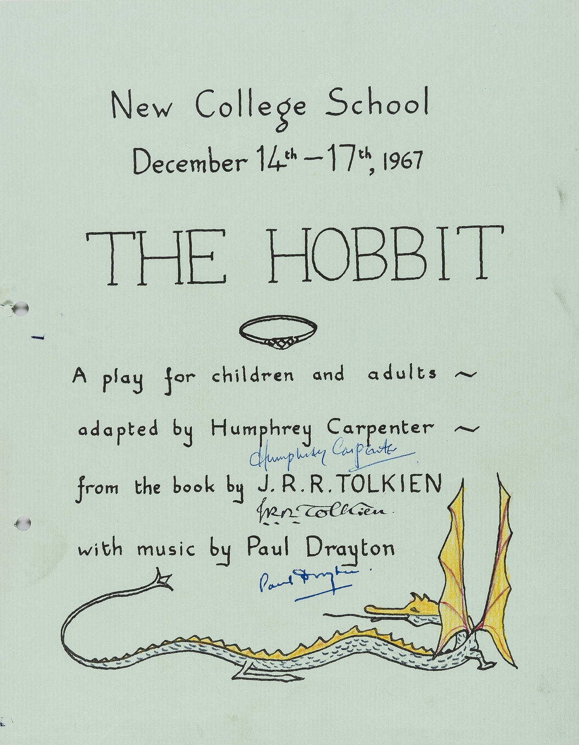 Tolkien (J. R. R.).- Printed programme for the New College School, Oxford, production of The …