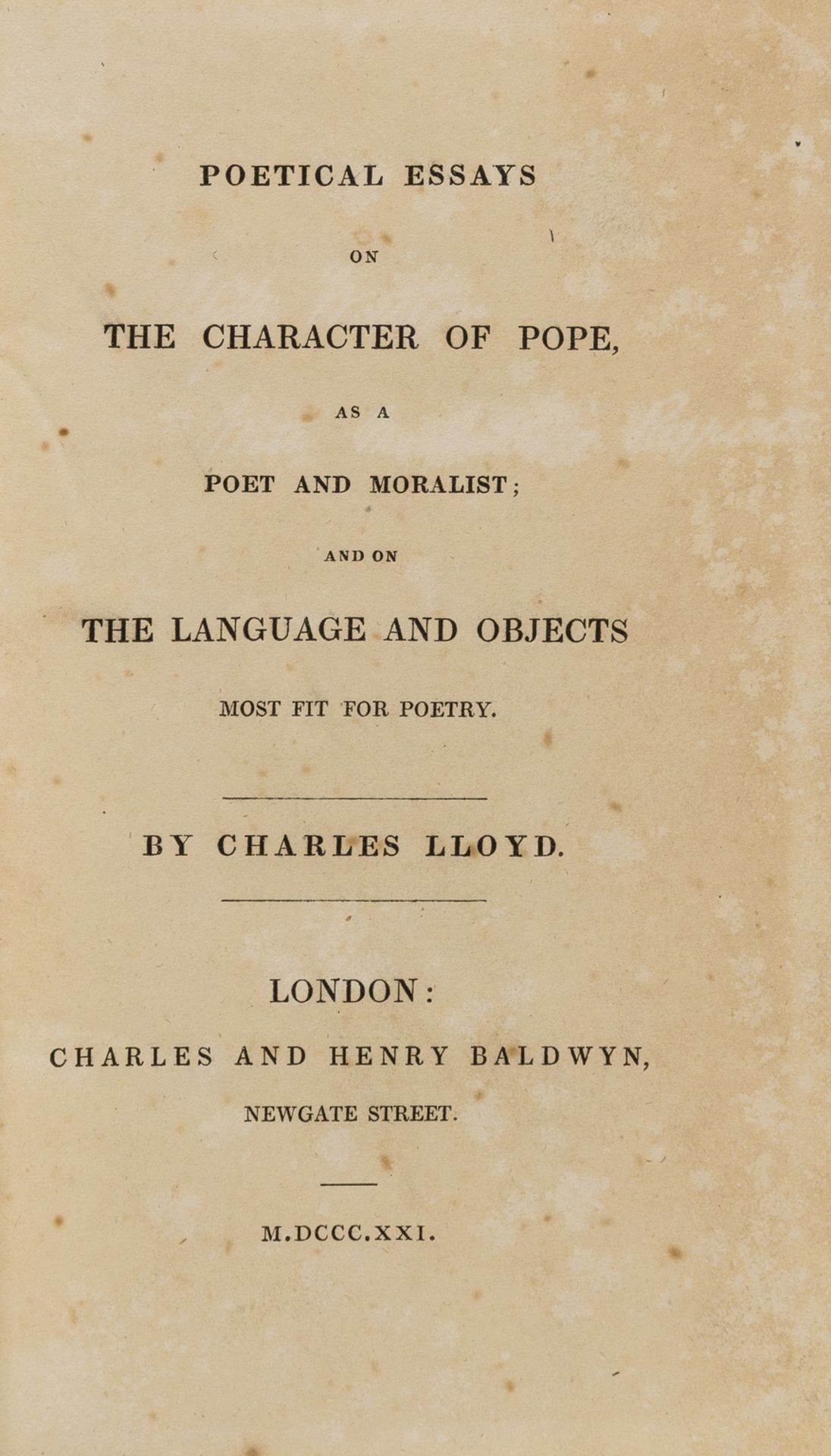 Lloyd (Charles) Poetical Essays on the Character of Pope..., first edition, presentation copy from … - Image 2 of 2