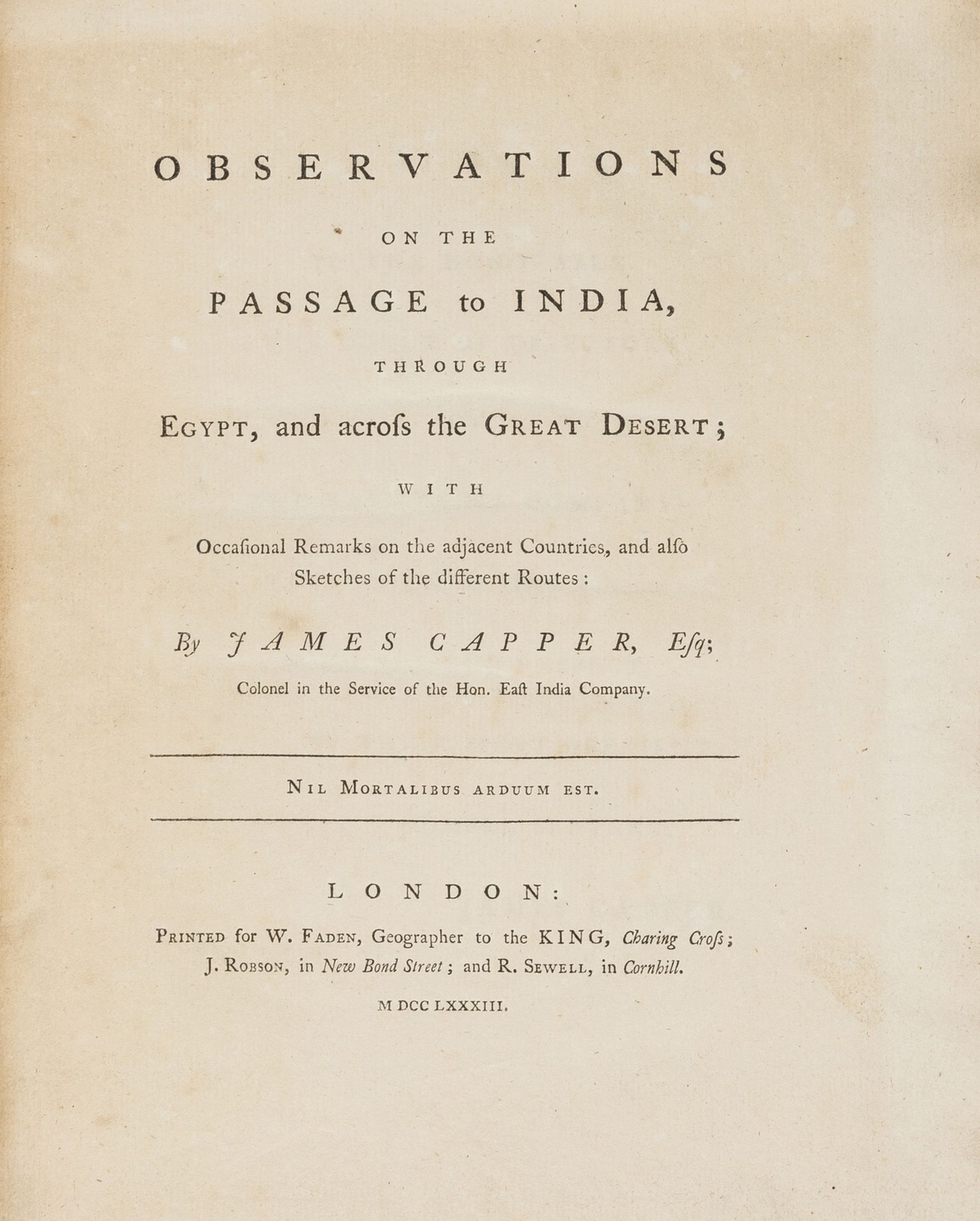 Levant.- Capper (Col. James) Observations on the Passage to India through Egypt, and Across the … - Image 3 of 3