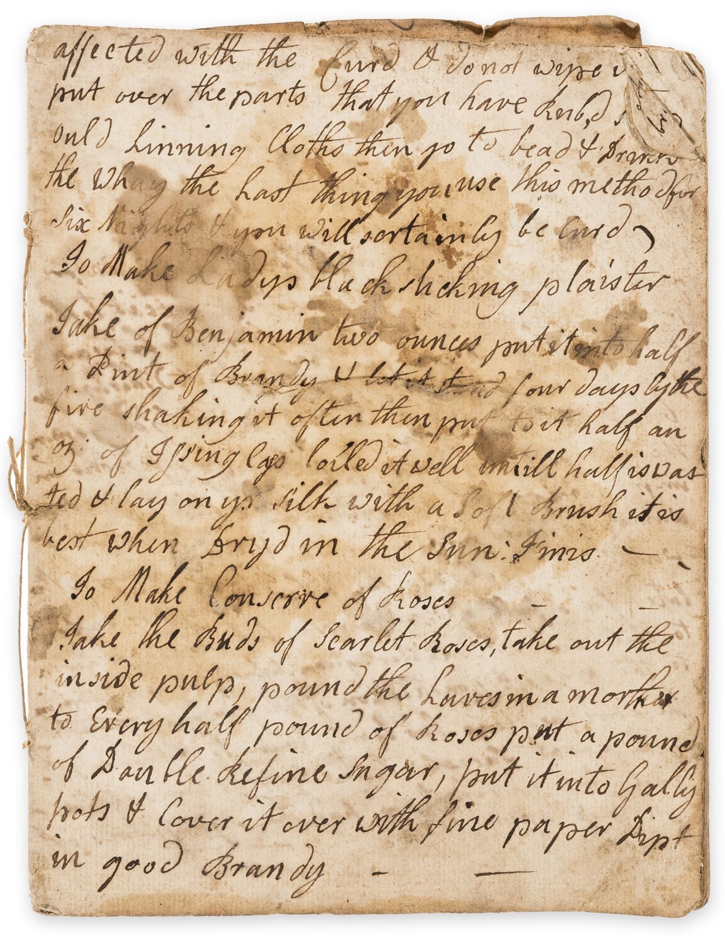 Cookery & other recipes.- [Collection of recipes], manuscript, disbound, [c. 1800]. - Image 2 of 2