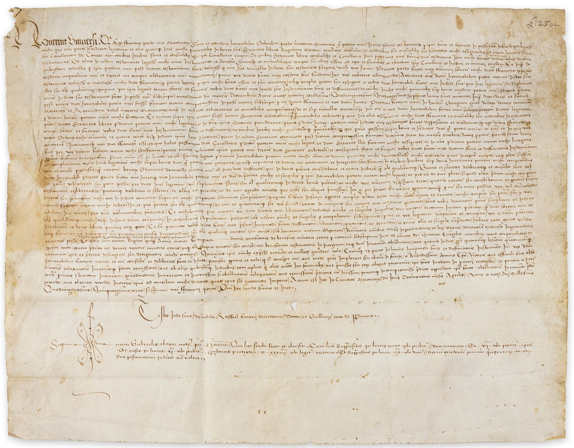 Majorca.- Release of the estate of Gabriel Pardo merchant of Majorca, manuscript in Latin, on …