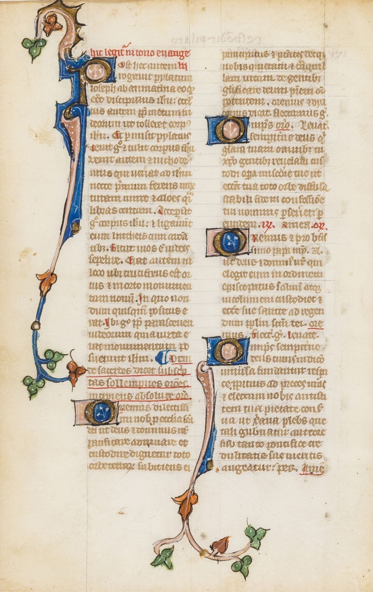 Bible, New Testament. Single leaf from the gospel of St John, illuminated manuscript in Latin, on …