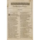 Shakespeare (William) The Merchant of Venice, from the Second Folio, [Printed for Thomas Cotes], …