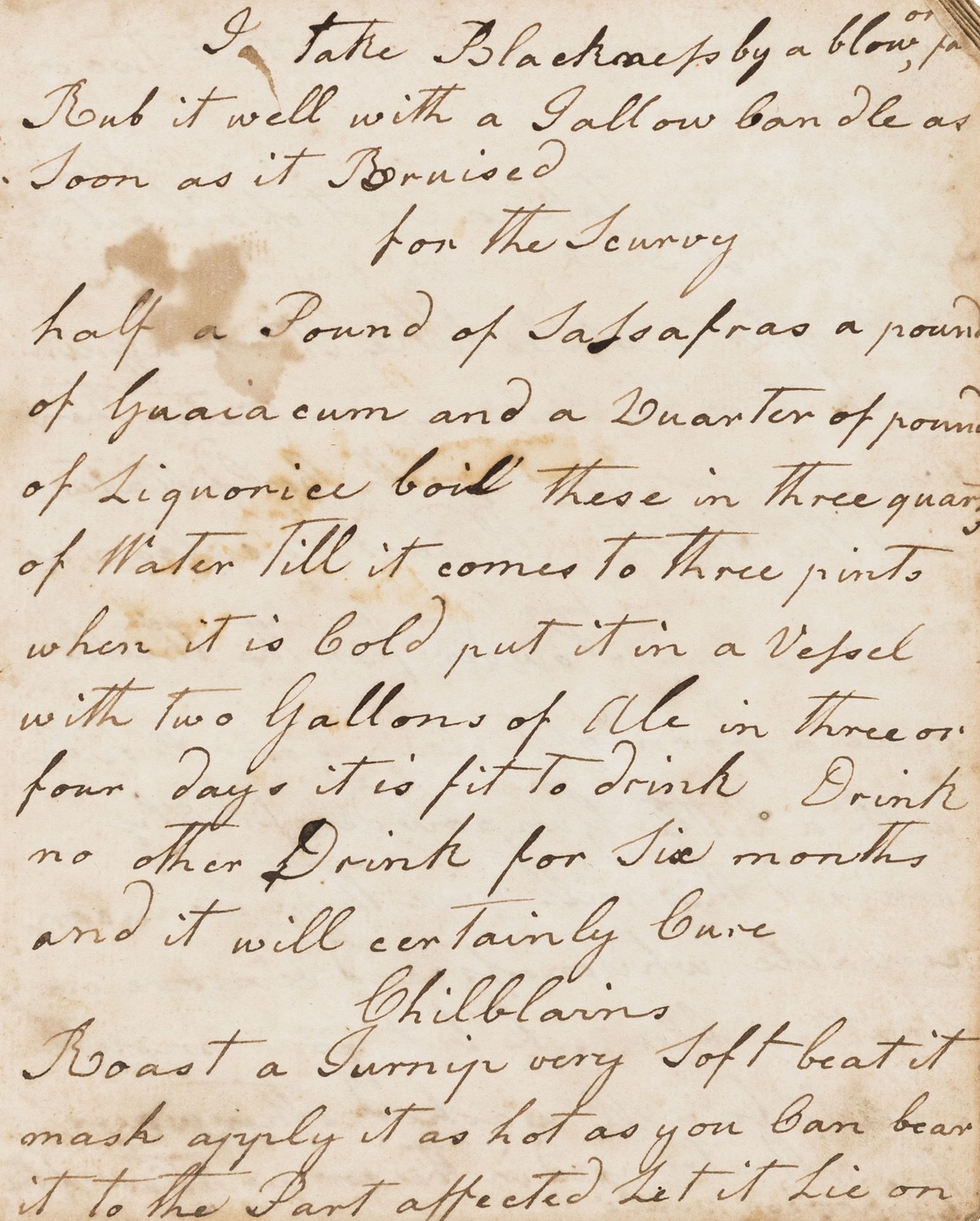 Cookery & other recipes.- [Collection of recipes], manuscript, disbound, [c. 1800].