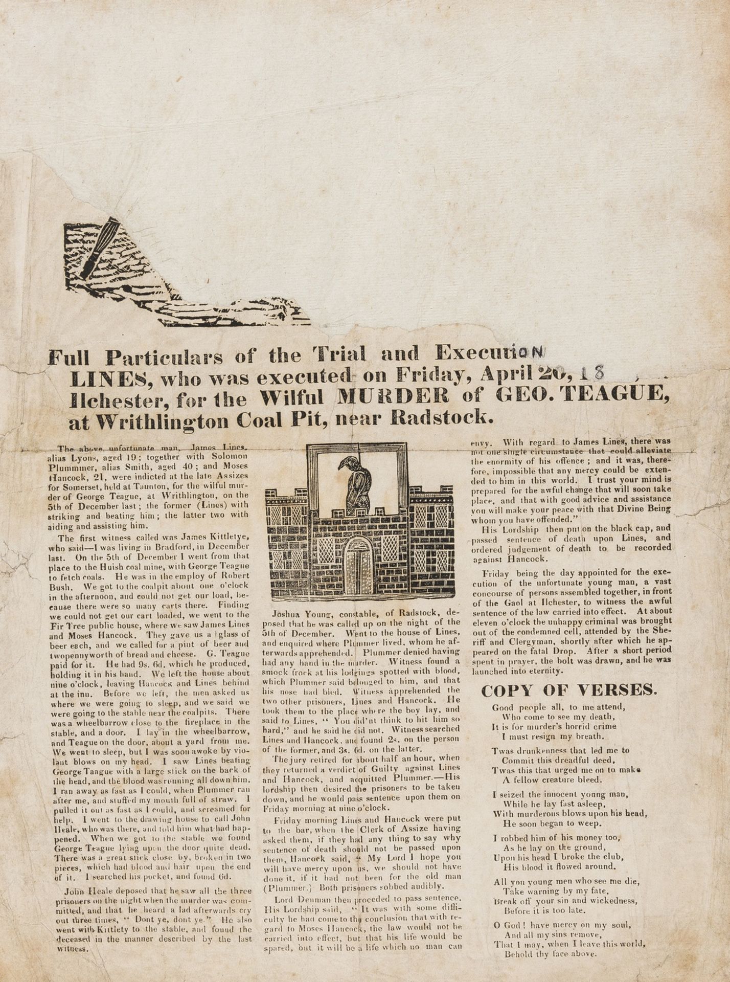 Execution Broadside.- Trial and Execution of Richard Gillam (The), for the Wilful Murder of Maria … - Image 2 of 2