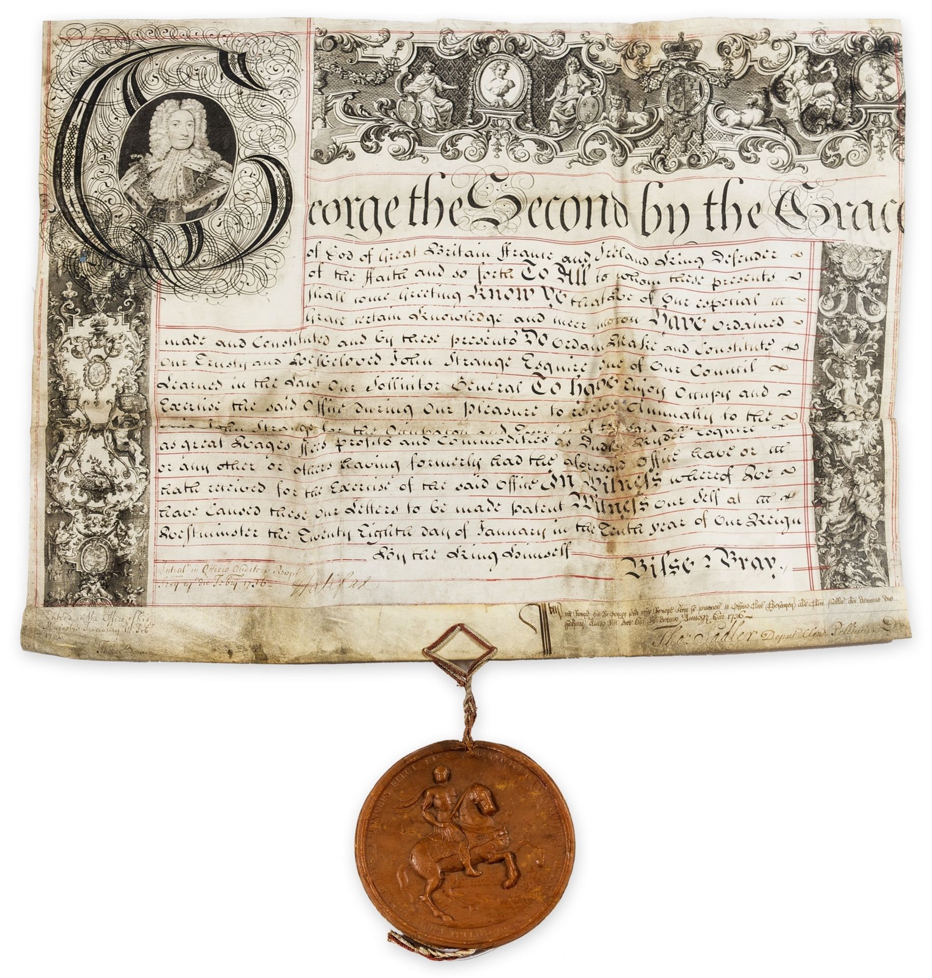 George II (King) Letters Patent appointing Sir John Strange as solicitor-general, manuscript on …