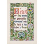 Hand-colouring.- The Beatitudes, decorative hand-coloured and ornately gilt manuscript leaves, [c. …