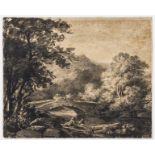 Gainsborough (Thomas), Manner of. Wooded landscape with fisherman before a bridge [recto]; …