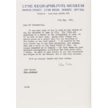 Fowles (John) Typed Letter signed to James Stevens Cox, as curator of Lyme Regis Museum, 1985, …