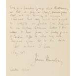 Hanley (James) The German Prisoner, one of 500 copies, signed by the author with long quotation, …