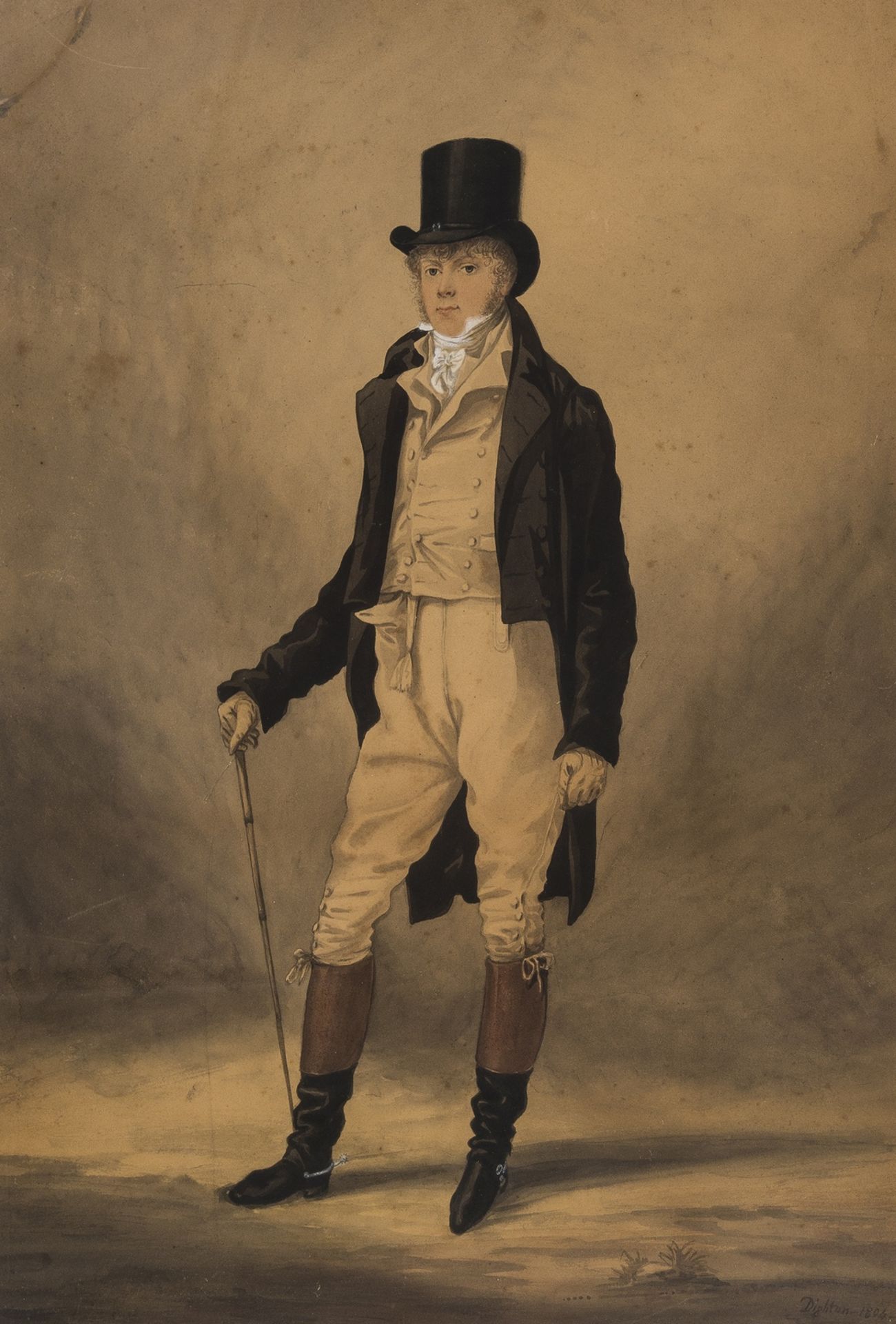 Dighton the Elder (Robert) Portrait of a gentleman in riding clothes, 1804.