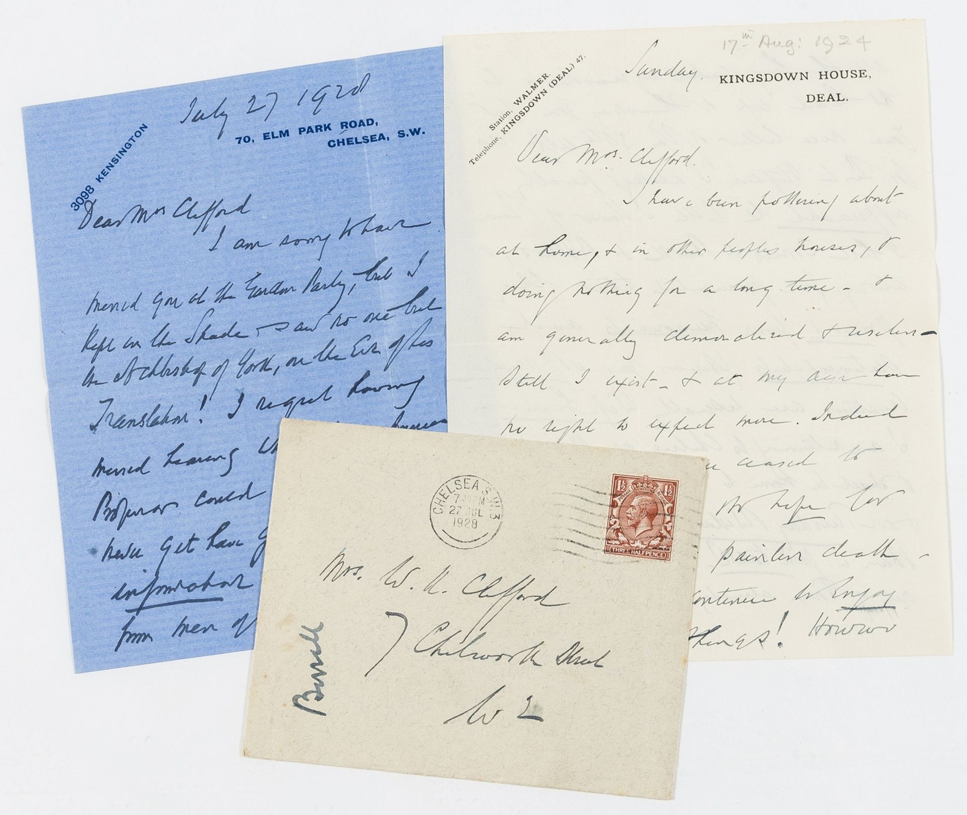 Birrell (Augustine) 11 Autograph Letters signed to Lucy Clifford, 1922-28.