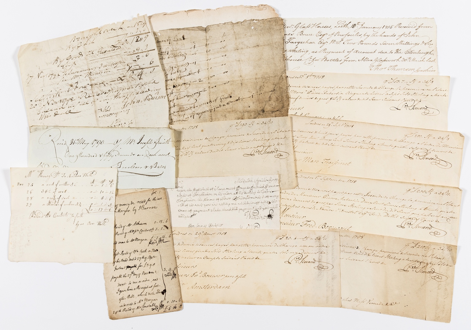 Receipts.- Collection of receipts, manuscripts, [late 17th century] - 1815 (18 pieces).