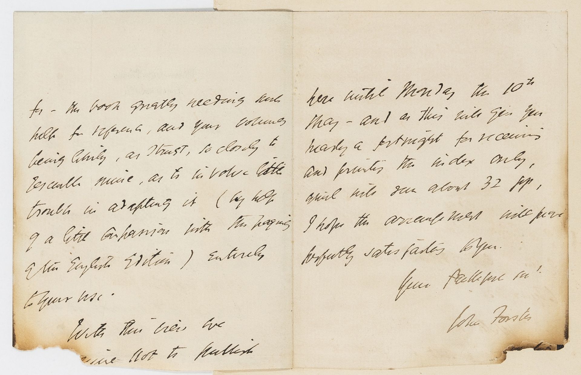 Landor (Walter Savage).- Forster (John) Autograph Letter signed "John Forster" to ?Benjamin Holt …