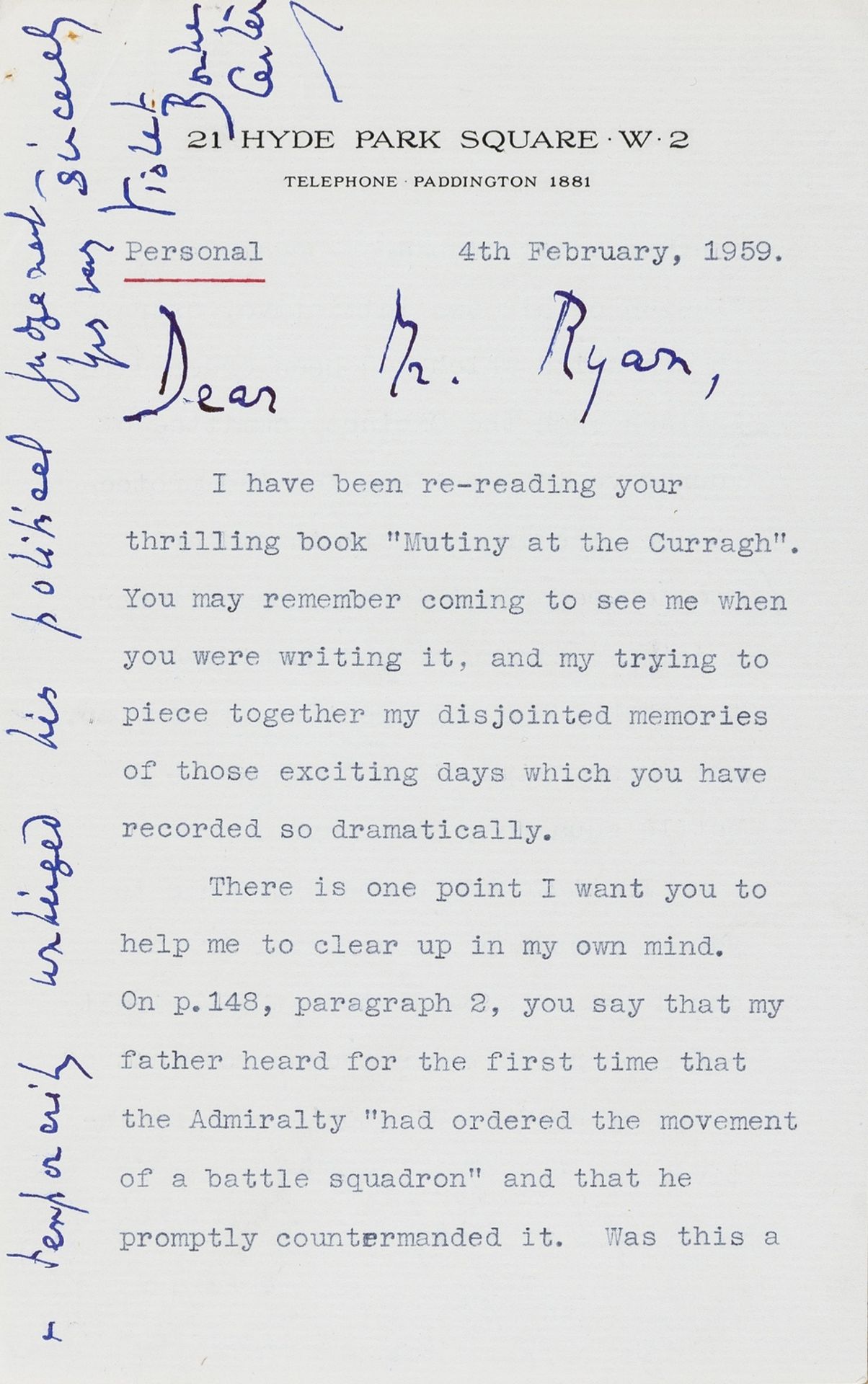 Churchill (Sir Winston).- Bonham Carter (Violet) Typed Letter signed and with autograph note to …