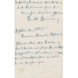 Quincey (Thomas De).- Quincey (Margaret De, De Quincey's eldest daughter) Autograph Letter signed …