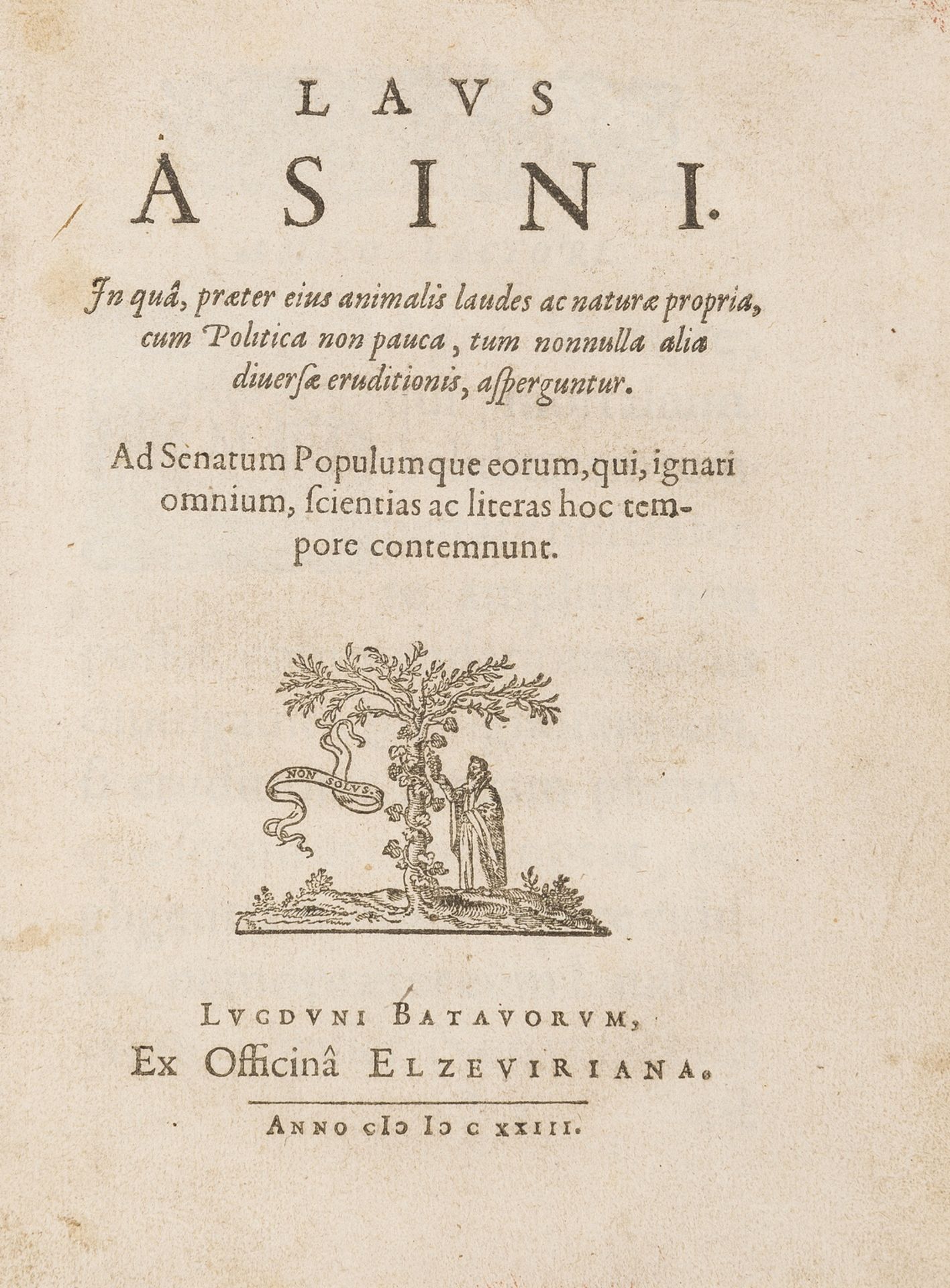 Elzevier.- [Heinsius (Daniel)] Laus Asini, scarce first edition, Leiden, House of Elzevier, 1623.