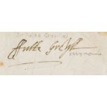 Greville (Fulke, Baron Brooke) Cut signature, 1600.