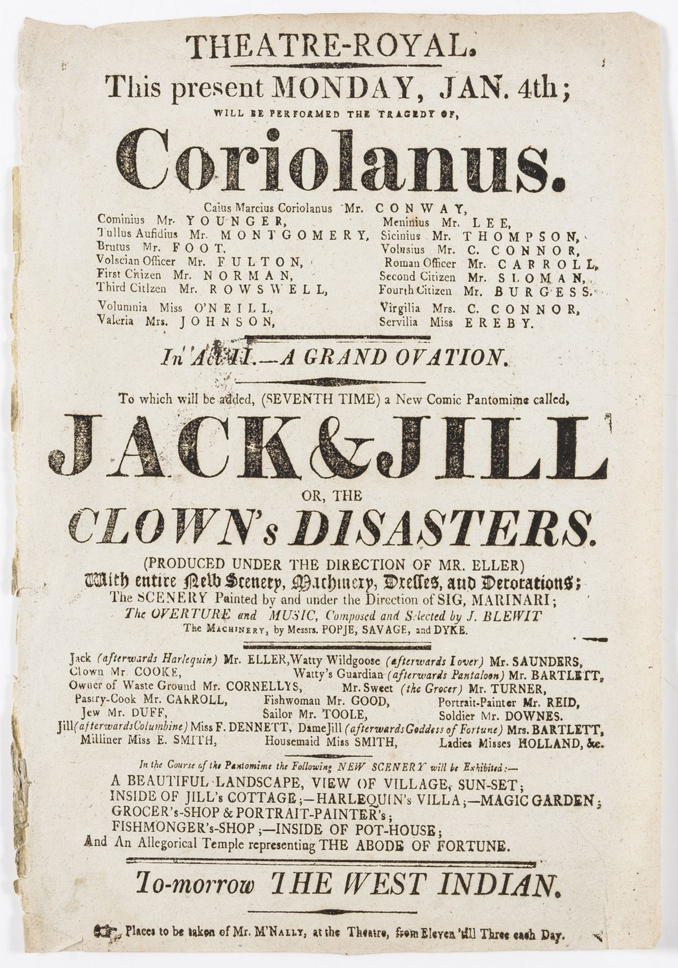 Shakespeare Playbill.- Theatre-Royal [?Dublin]... Coriolanus... Jack & Jill or, the Clown's …