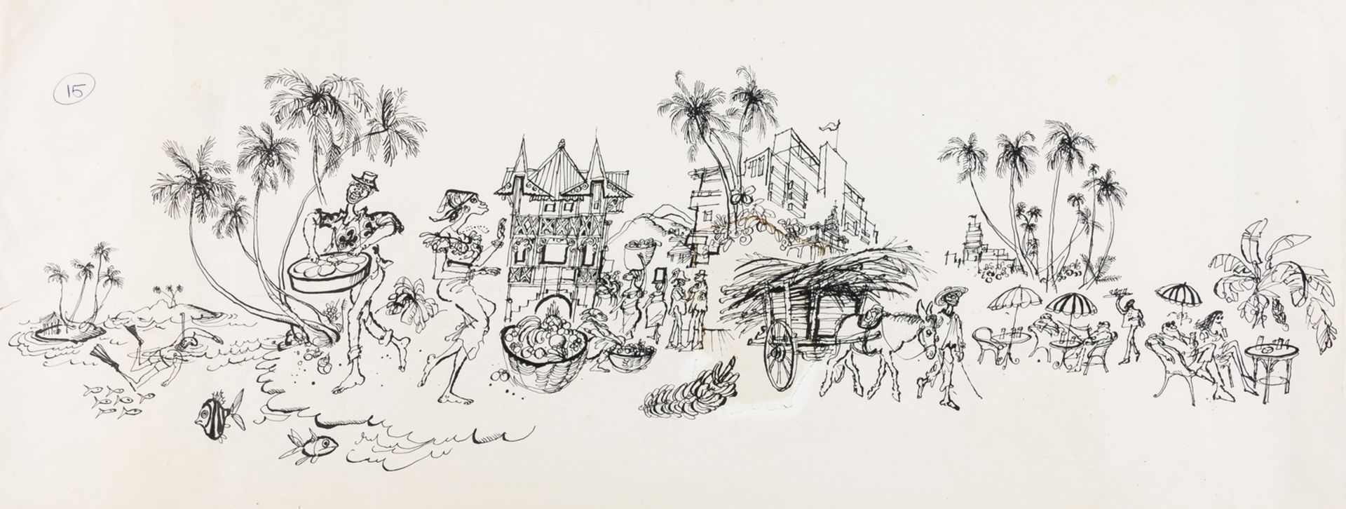 Original illustration.- Searle (Ronald) The Caribbean, for BOAC advertisement, [mid 20th century]