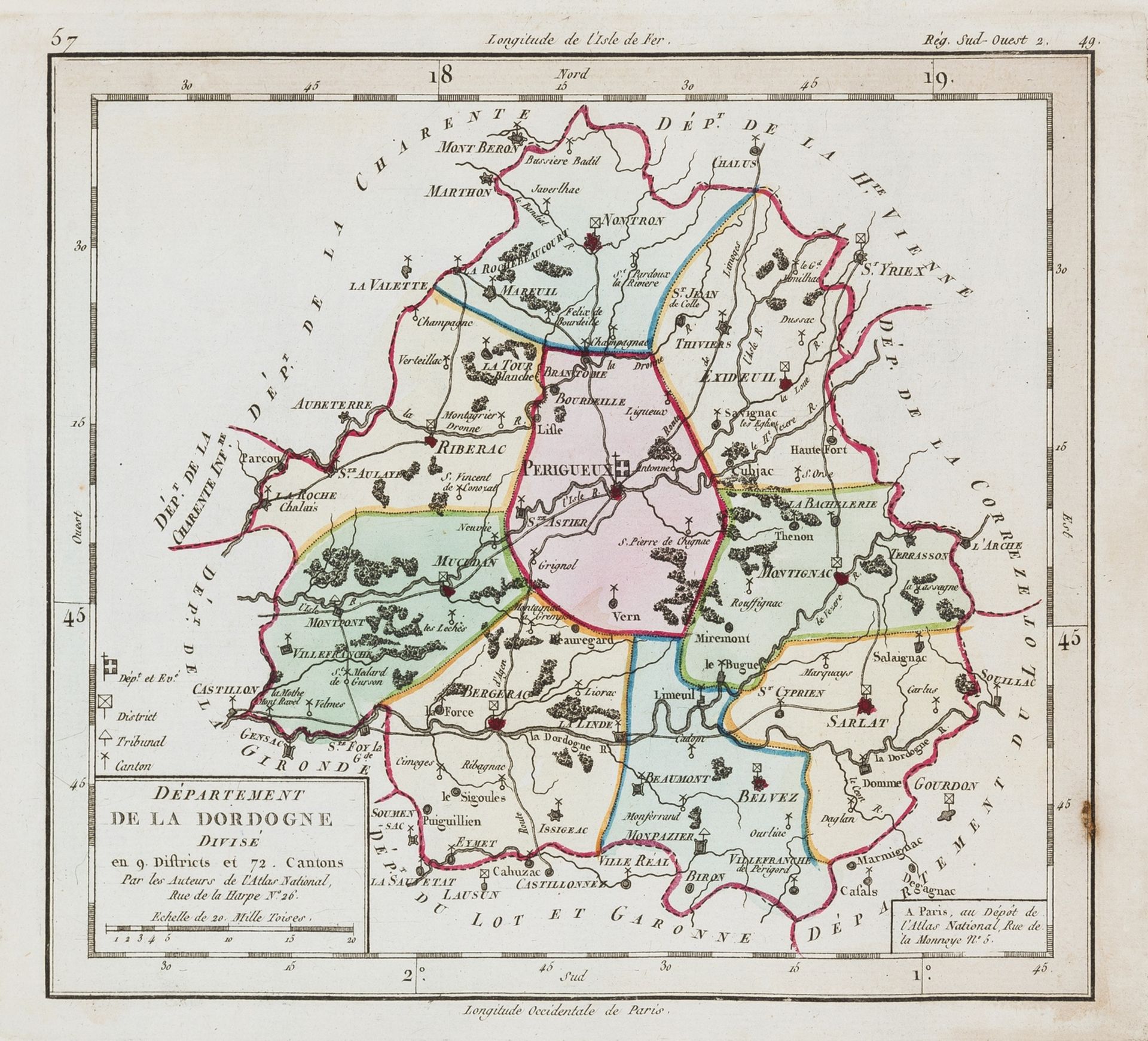 France.- [Chanlaire (Pierre-Gregoire) & Dumez.] Atlas National Portatif de la France, 92 maps, …