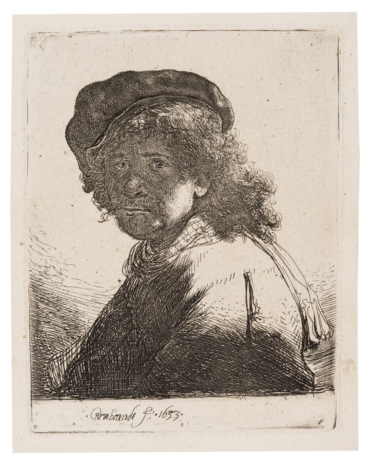 Rembrandt van Rijn (1606-1669) Self-Portrait in a Cap and Scarf with the Face Dark
