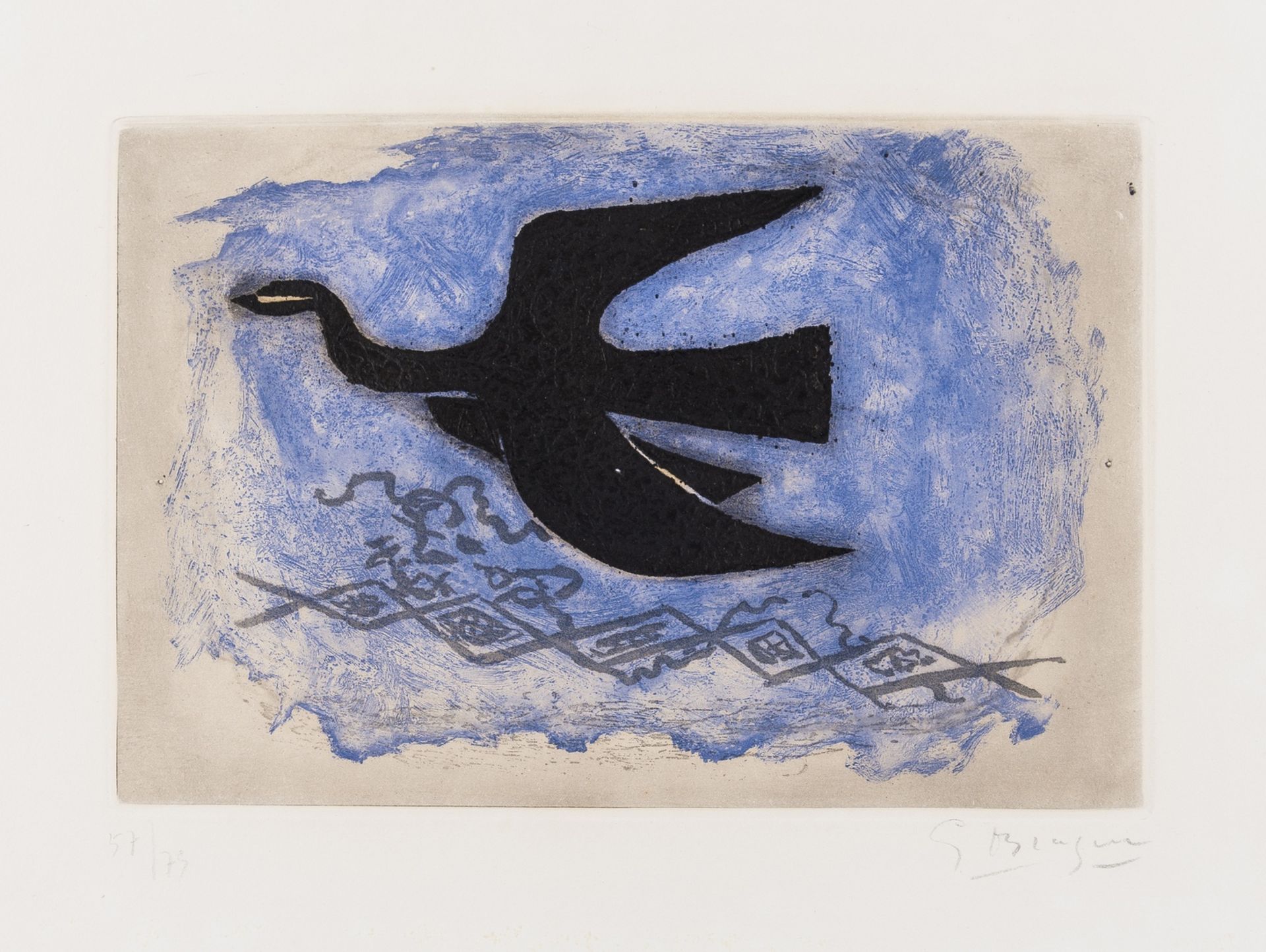 Georges Braque (1882-1963) Oiseau Noir Sur Fond Bleu (Vallier 100)