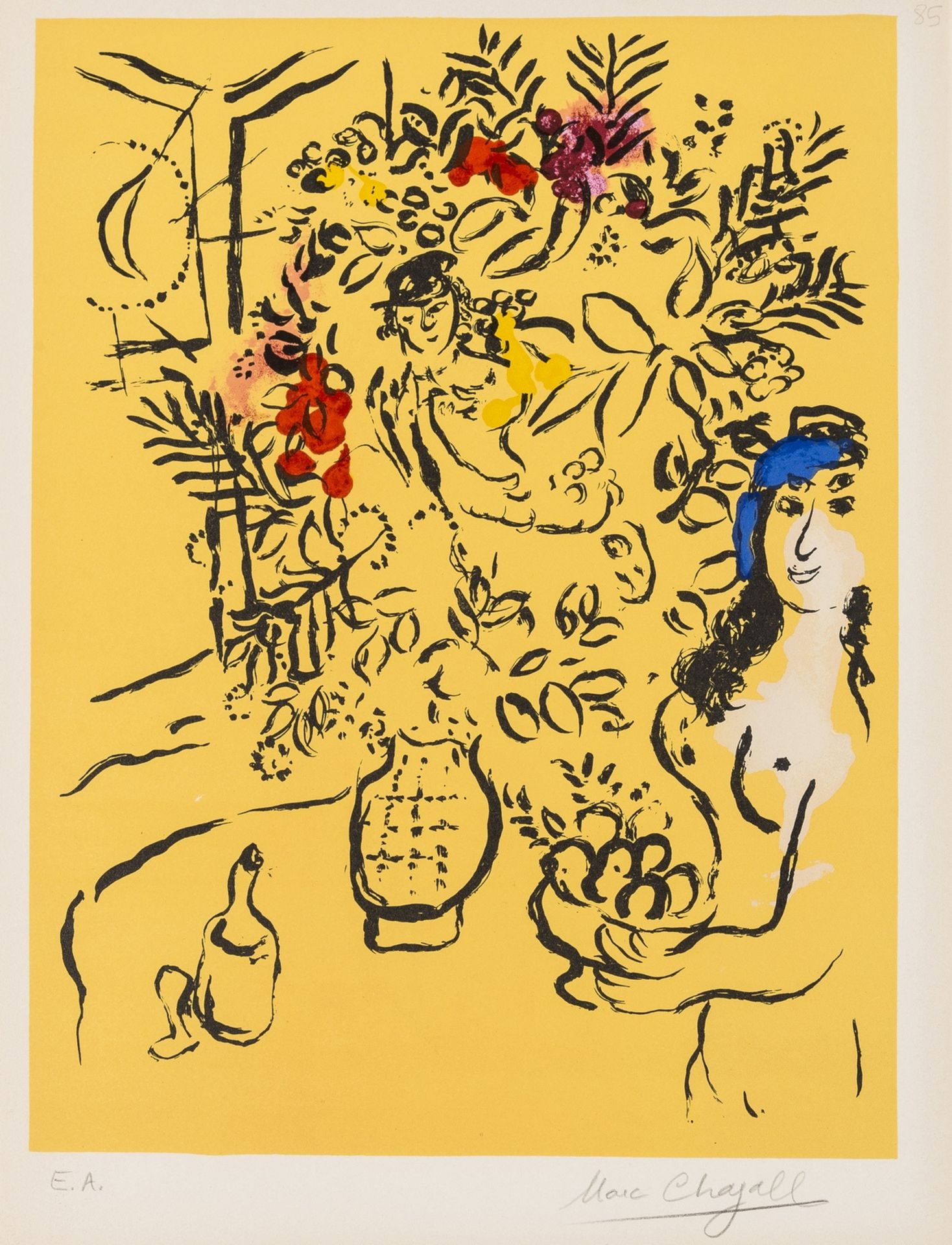 Marc Chagall (1887-1985) Femme et Vase des Fleurs (Couverture de Menu) (Mourlot 414)