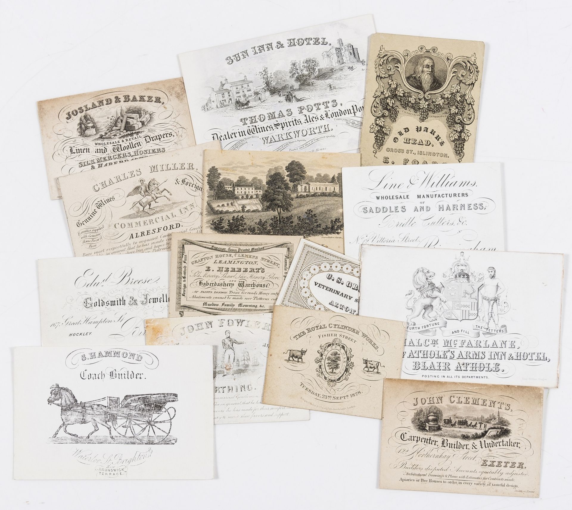 Trade Cards.- Collection of 22 Trade Cards, most engraved, 1 hand-coloured, 1828, 1832 & [19th …