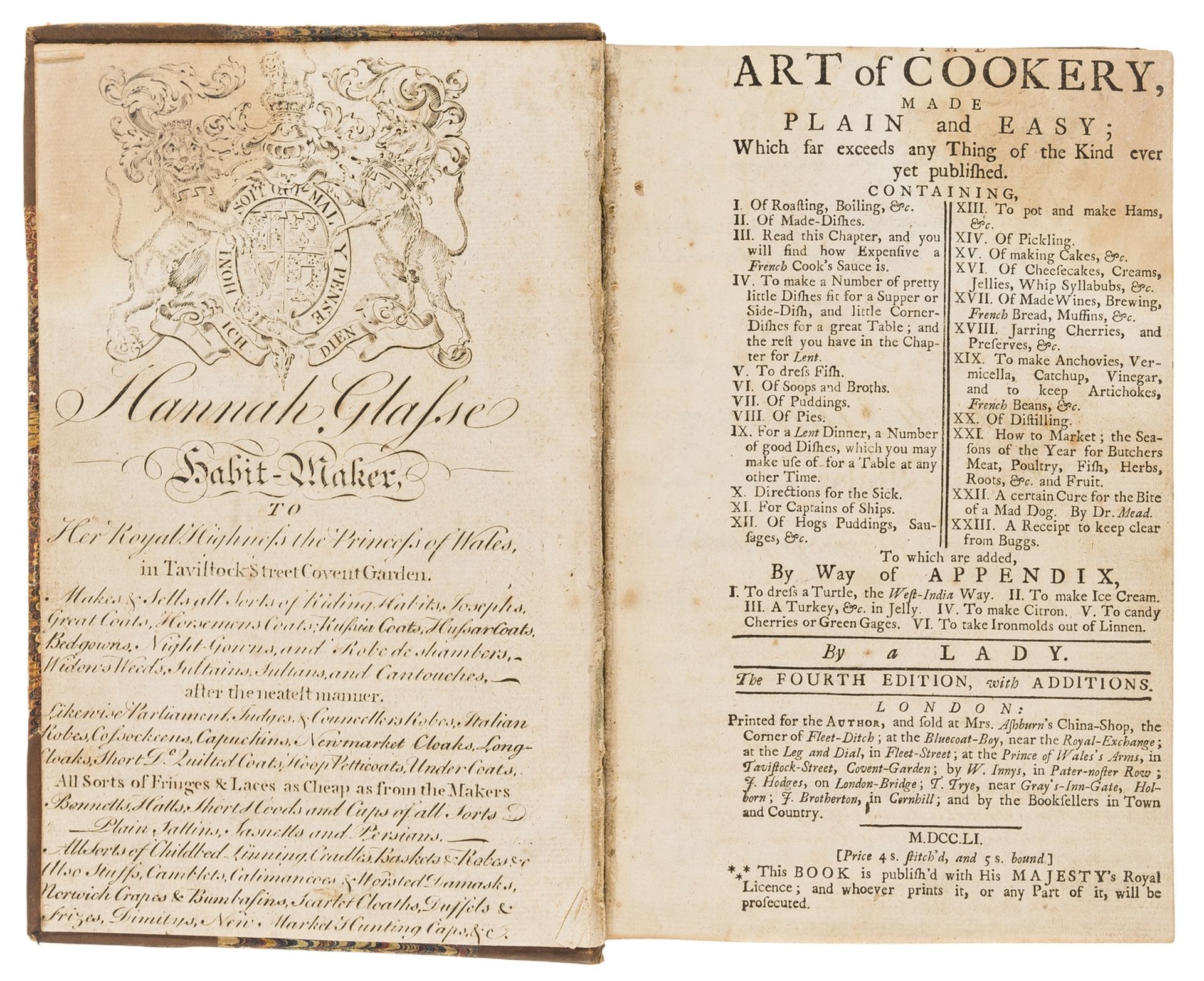 Cookery.- [Glasse (Hannah)] The Art of Cookery, Made Plain and Easy... by a Lady, fourth edition, …