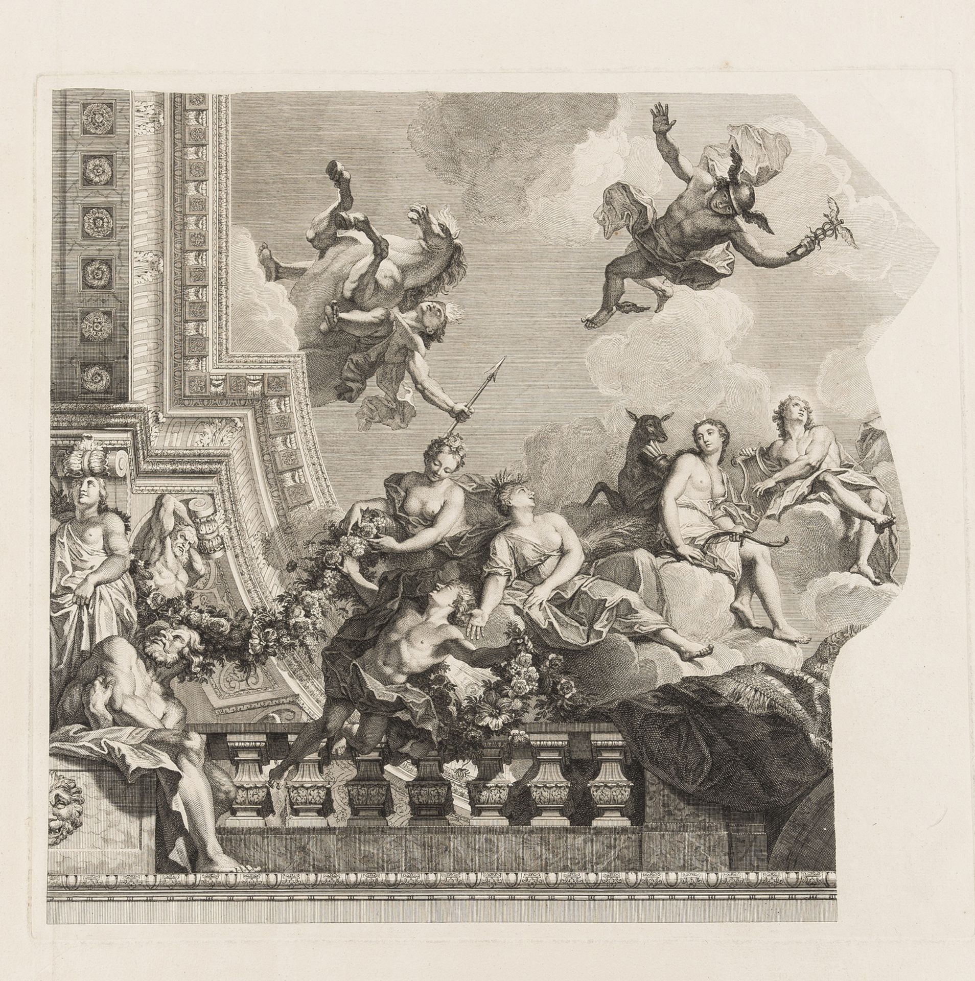 Painted ceiling.- Tardieu (Nicolas-Henri) Assembly of the Gods, after Antoine Coypel's ceiling … - Bild 2 aus 4