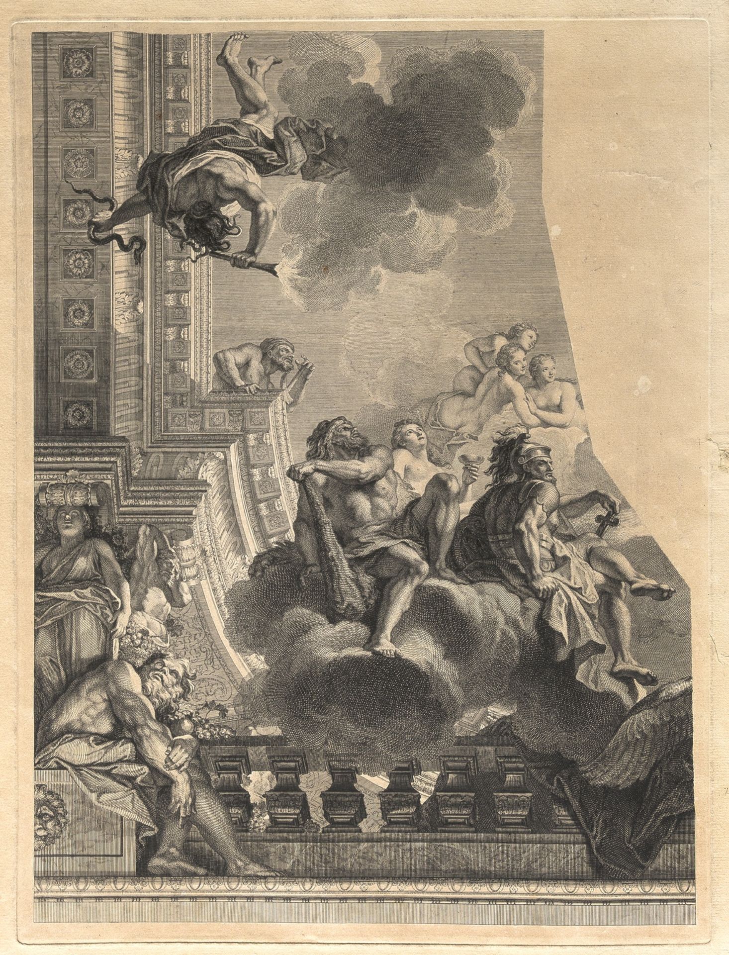 Painted ceiling.- Tardieu (Nicolas-Henri) Assembly of the Gods, after Antoine Coypel's ceiling … - Bild 3 aus 4
