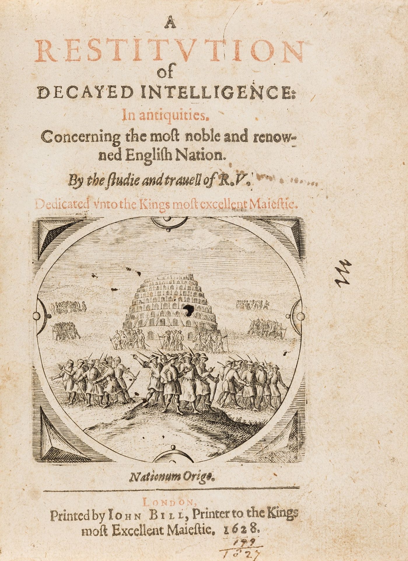 Verstegan (Richard) A Restitution of Decayed Intelligence: in Antiquities, John Bill, 1628.