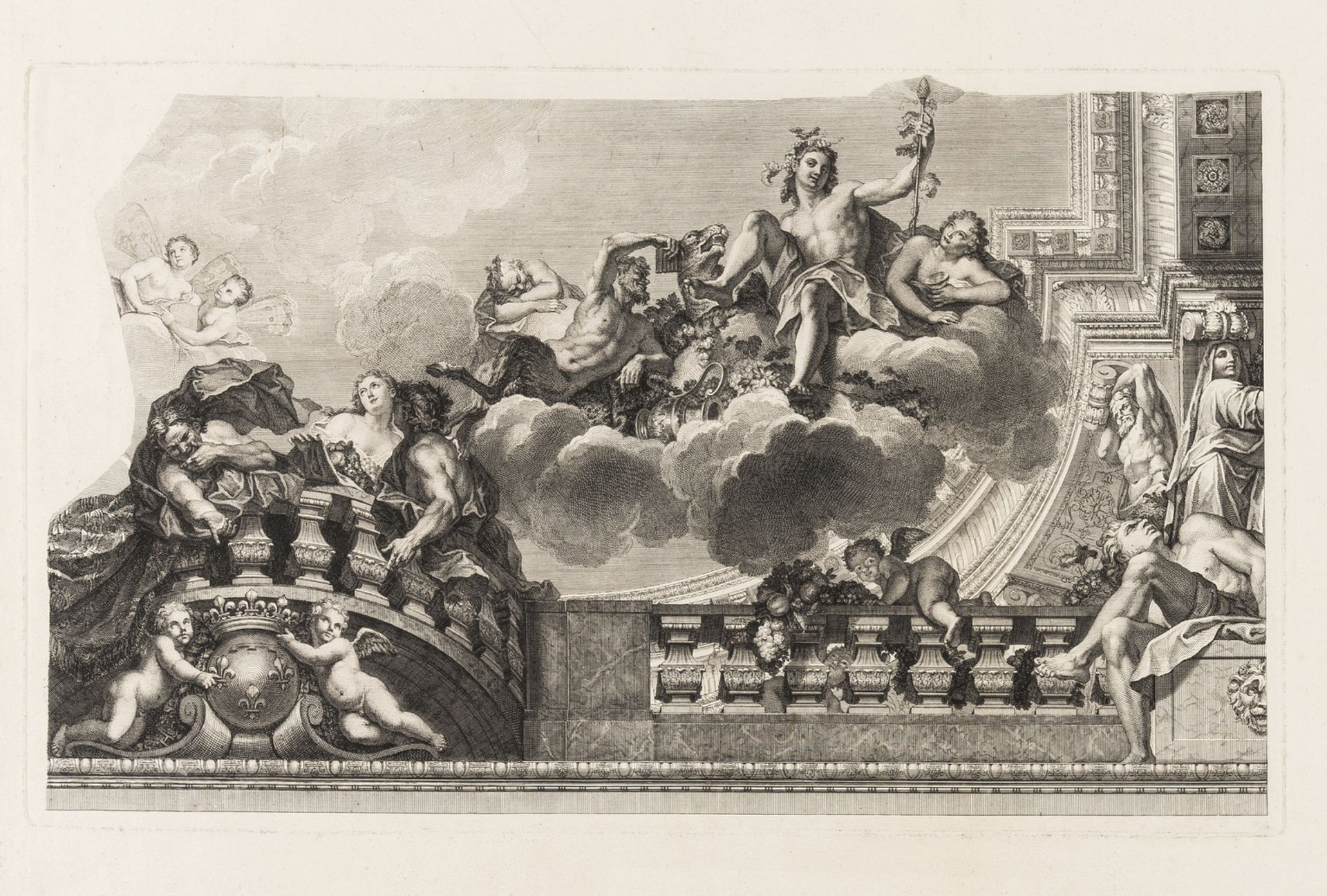Painted ceiling.- Tardieu (Nicolas-Henri) Assembly of the Gods, after Antoine Coypel's ceiling …