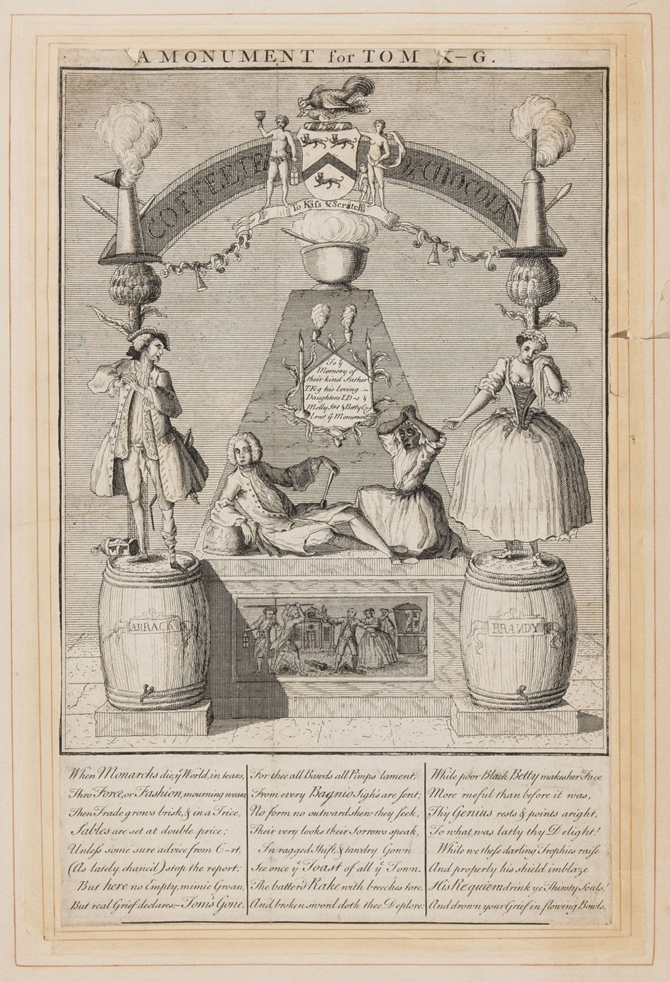 Covent Garden coffee-house.- Anonymous. A Monument for Tom K-G, [c. 1737]; and three others, …
