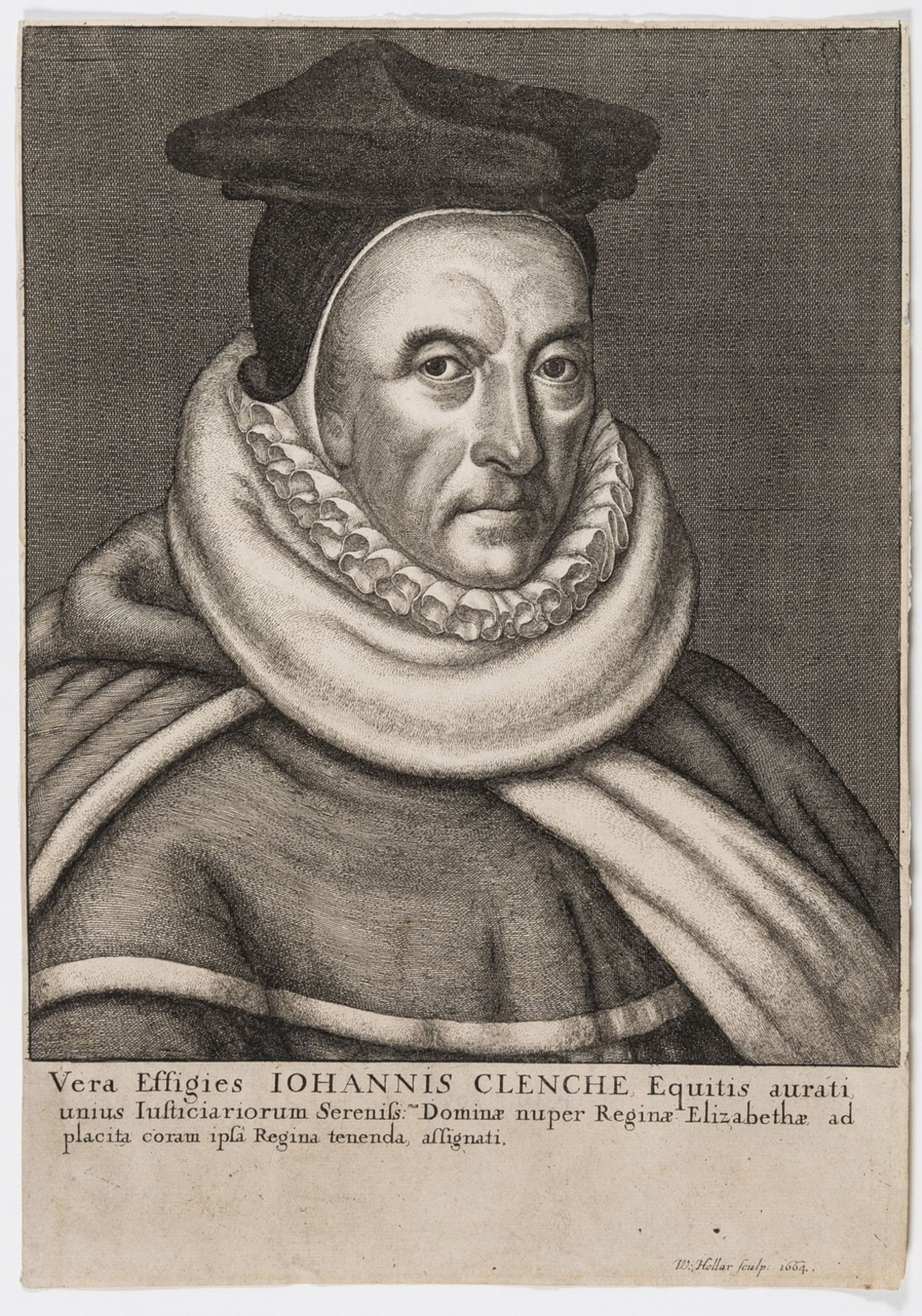 English Judge and favourite of Elizabeth I.- Hollar (Wenceslaus) Portrait of John Clench (d. …