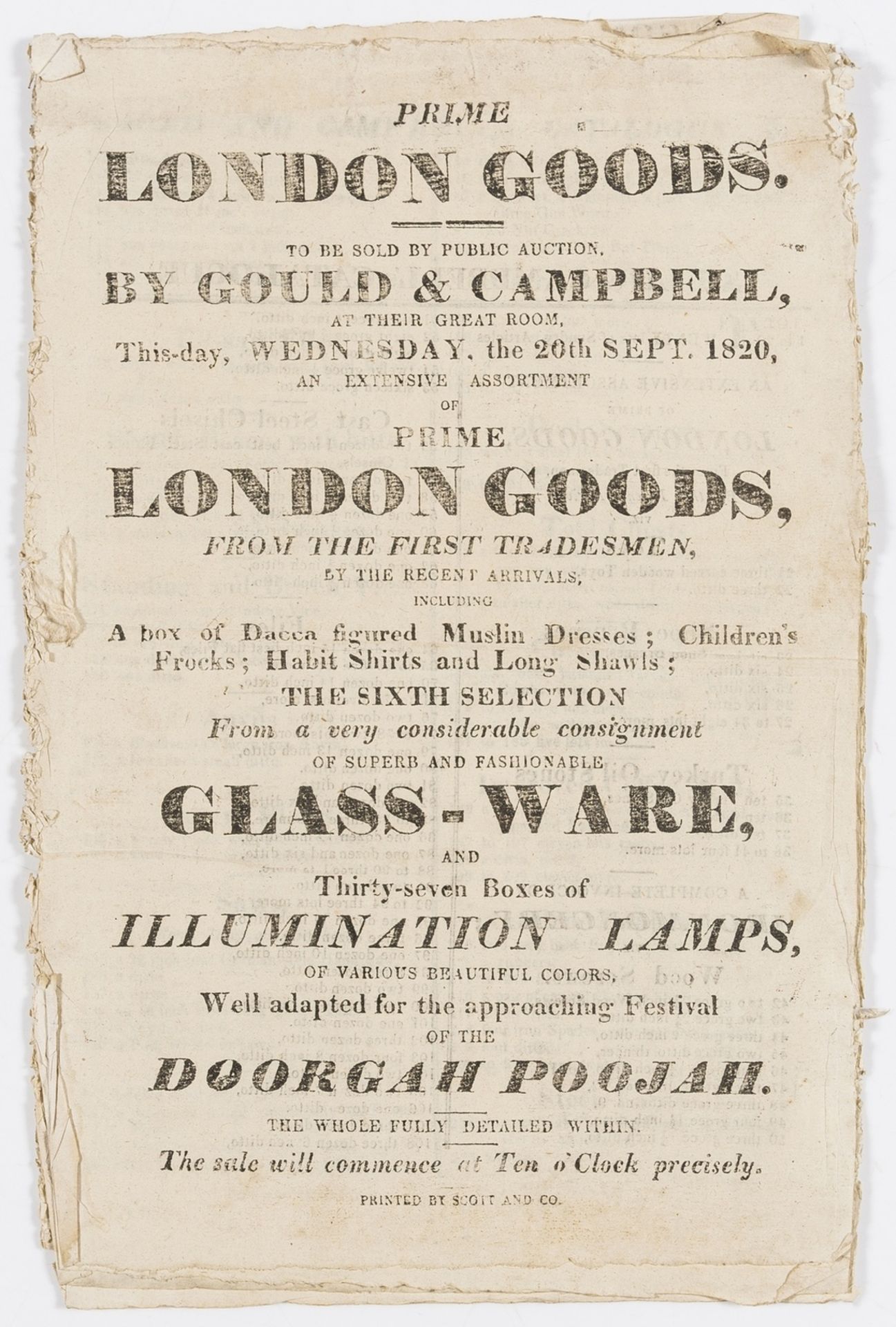 Auction Catalogue.- Prime London Goods. To Be Sold By Public Auction, by Gould & Campbell... and …