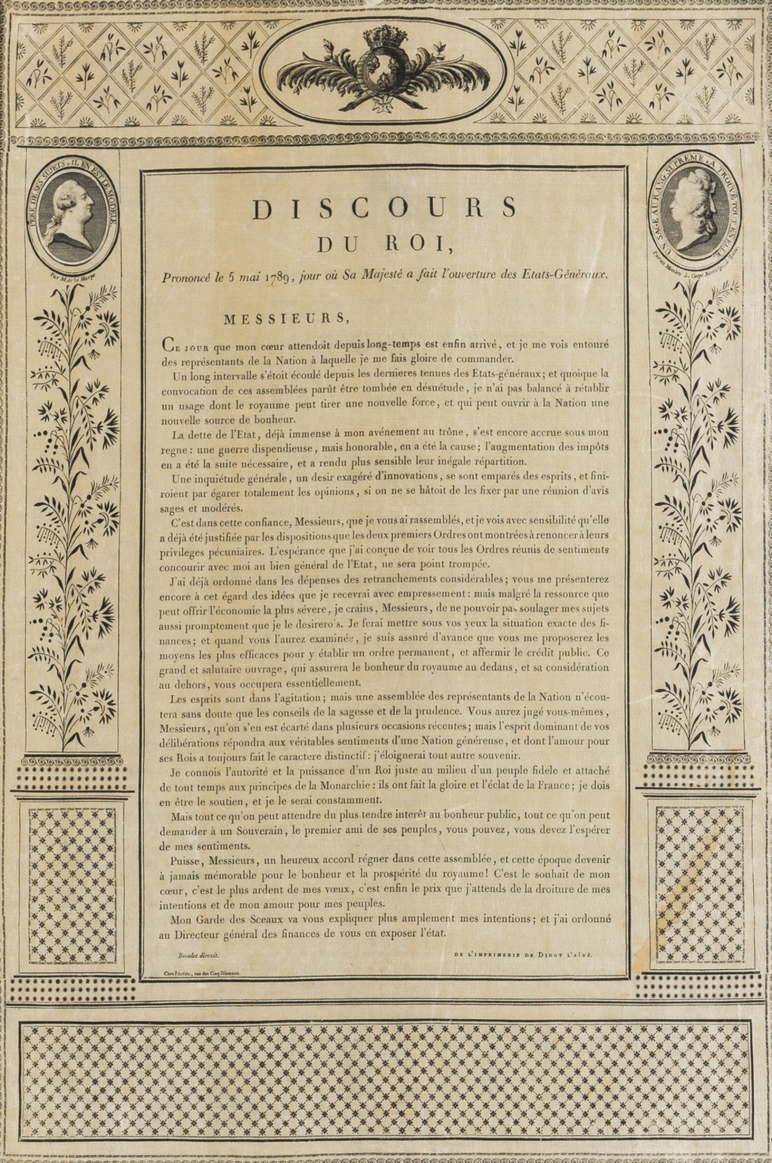 The Estates General of 1789.- French Revolution.- Discours du roi, Prononcé le 5 mai 1789, jour où …