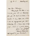 Browning (Robert, poet) Autograph Letter signed to Mrs [Emilie] Schlesinger, n.d. but paper …