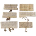 Framlingham, Suffolk.- Collection of 6 charters of Framlingham, manuscripts in Latin, on vellum, …